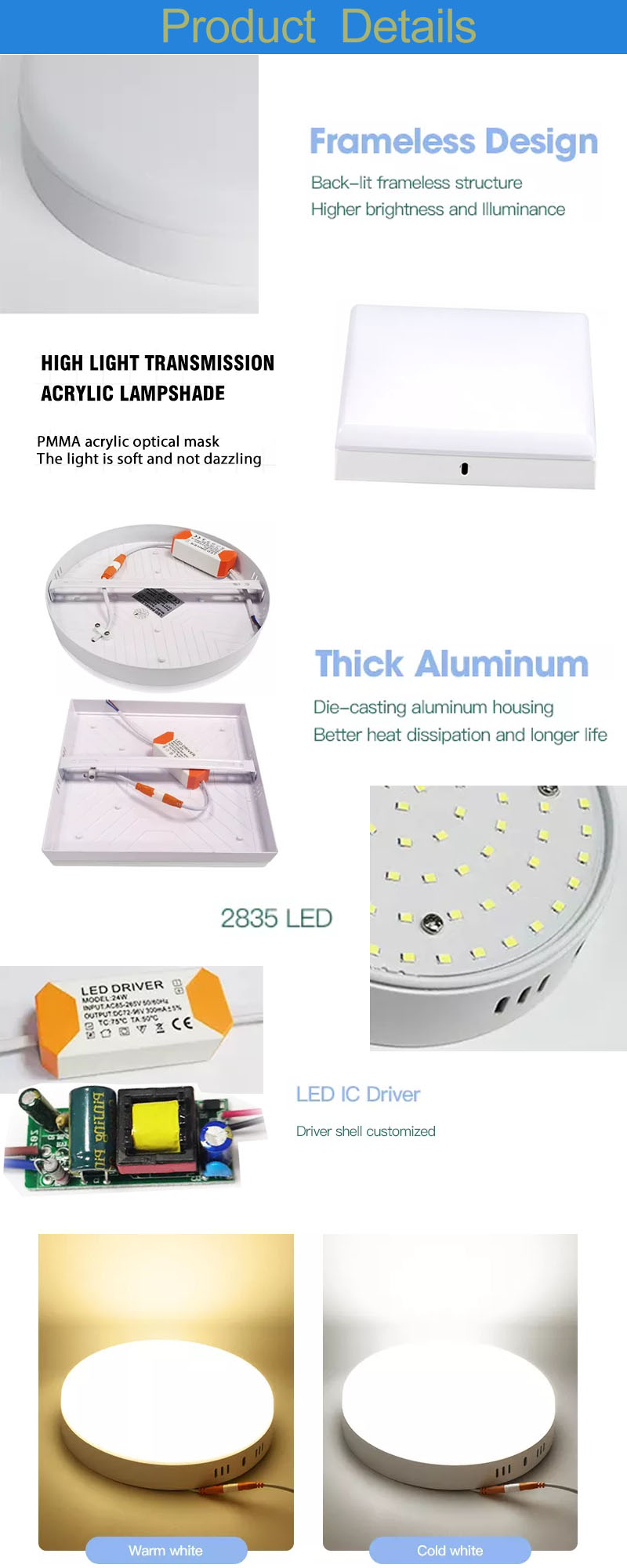 luz de painel led sem moldura